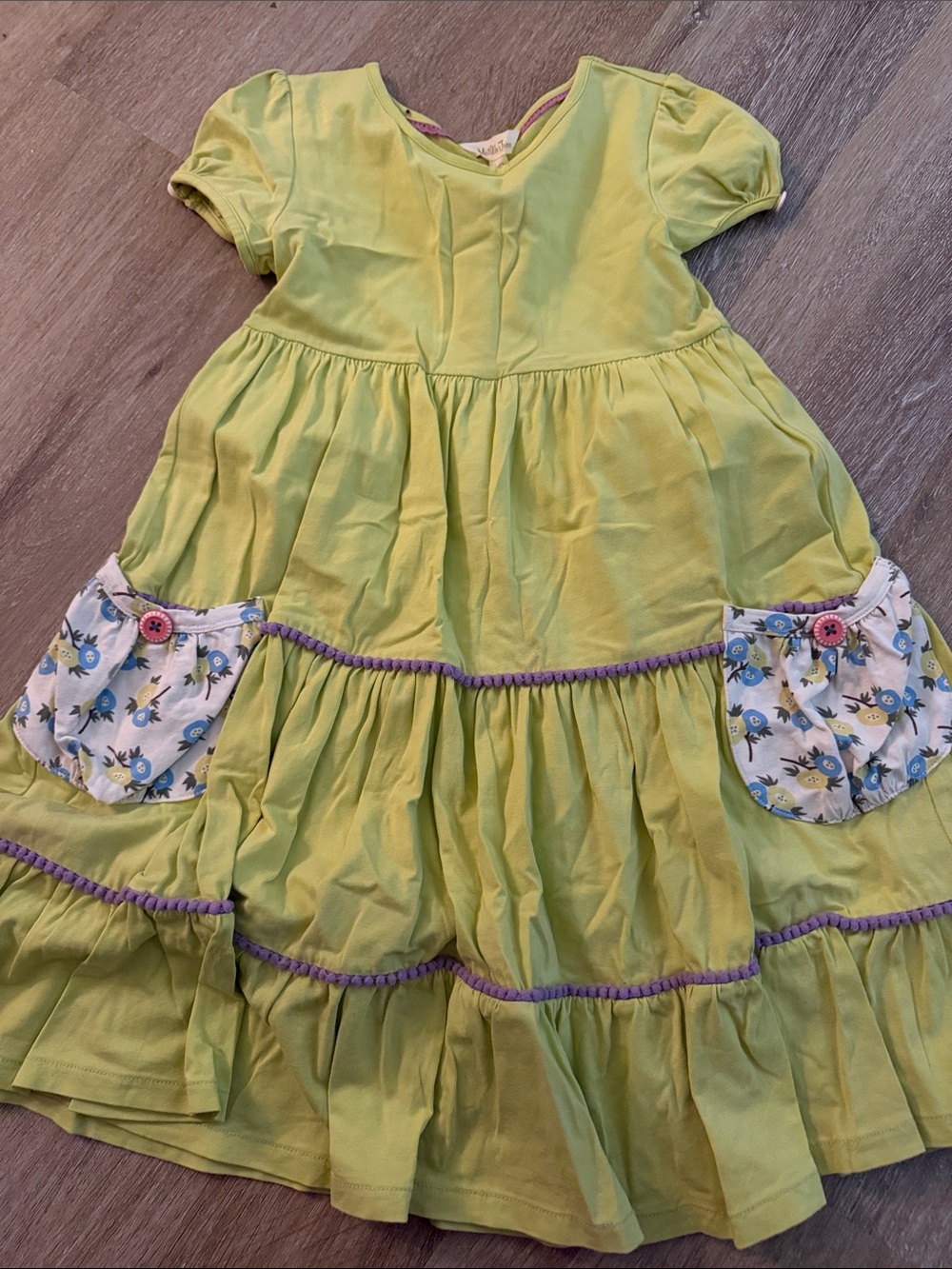 Matilda Jane Lime Green Tiered Dress with Floral Pockets